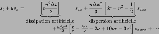 \begin{displaymath}
\begin{array}{l}
s_t+u s_x =
\underbrace{\left[ \epsilon \...
... \nu + 10 \nu r - 3 \nu^3 \right] s_{xxxx} + \cdots
\end{array}\end{displaymath}